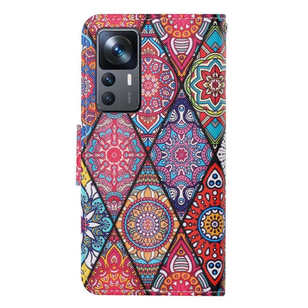 Flip Case Für Xiaomi 12T / 12T Pro Patchwork Mit Schlüsselband