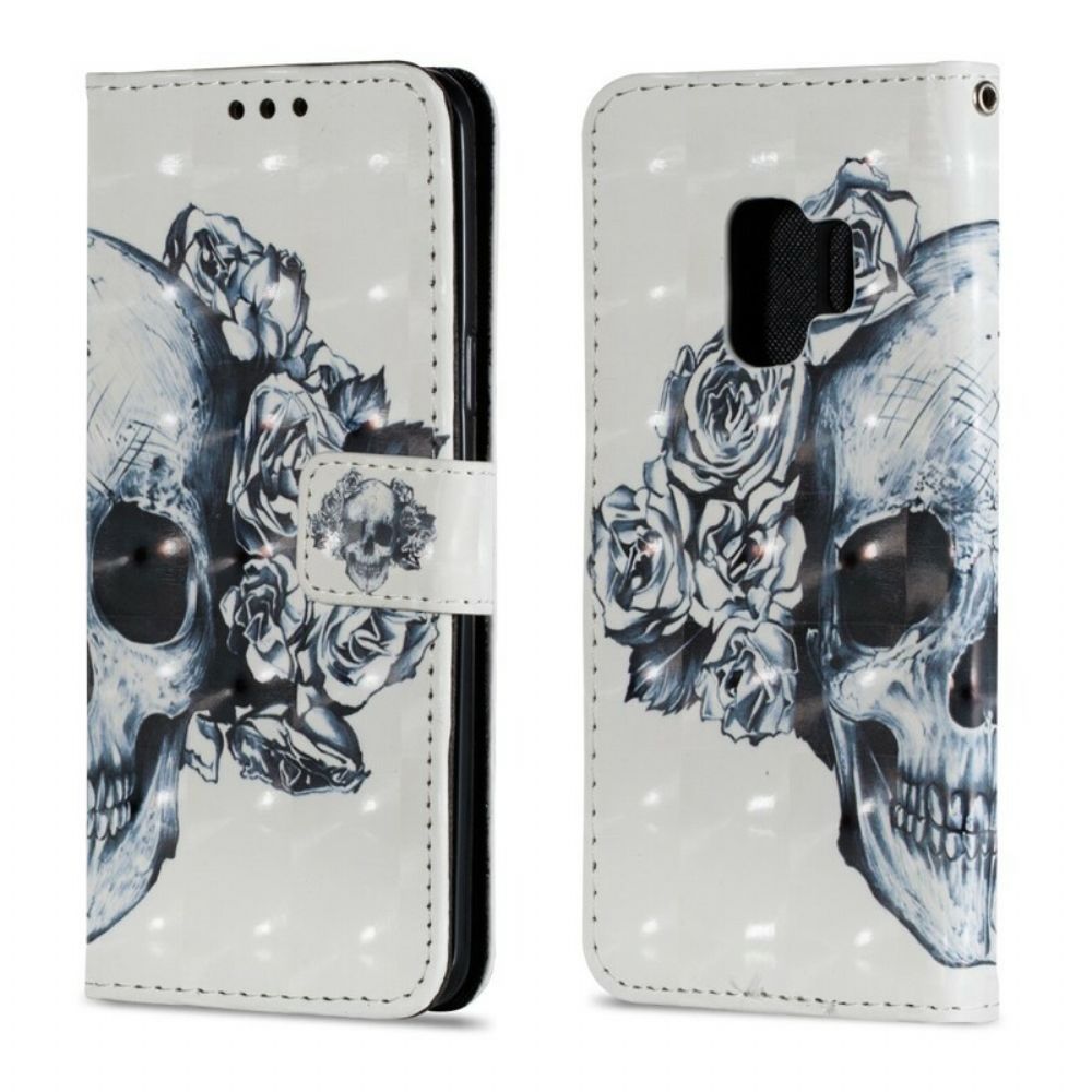 Flip Case Für Samsung Galaxy S9 3d Blumenschädel