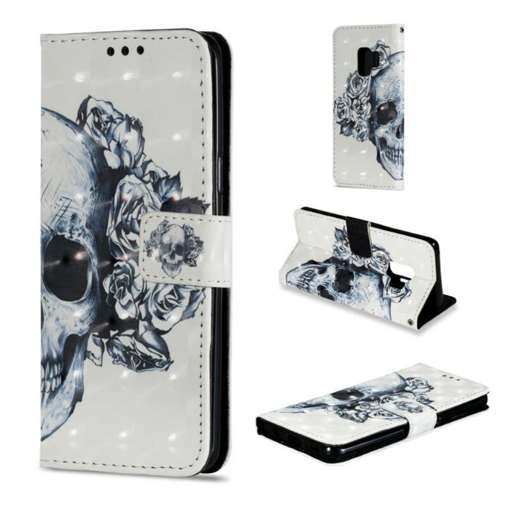 Flip Case Für Samsung Galaxy S9 3d Blumenschädel