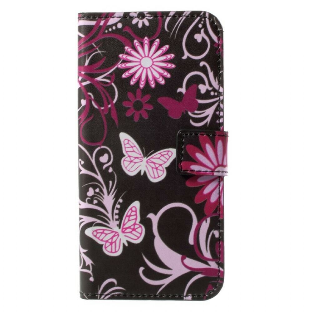 Flip Case Für Honor 9 Schmetterlinge Und Blumen