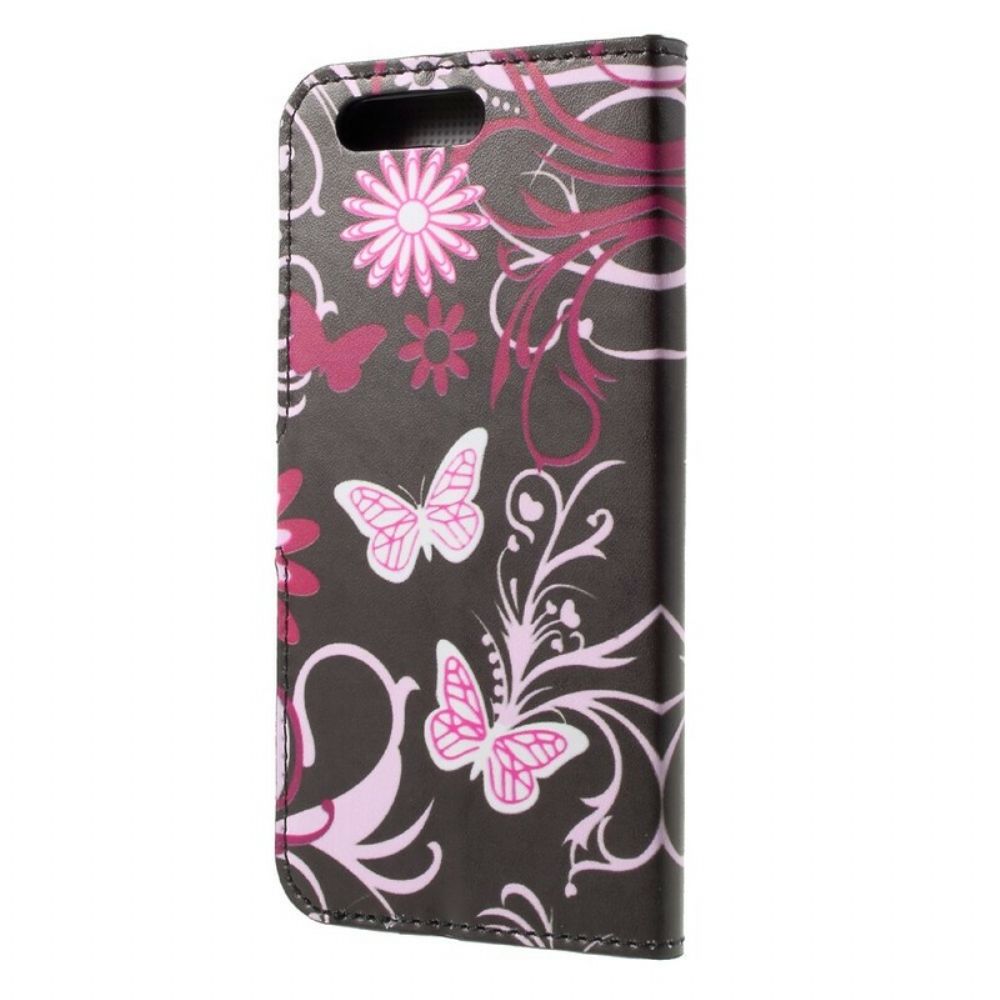 Flip Case Für Honor 9 Schmetterlinge Und Blumen