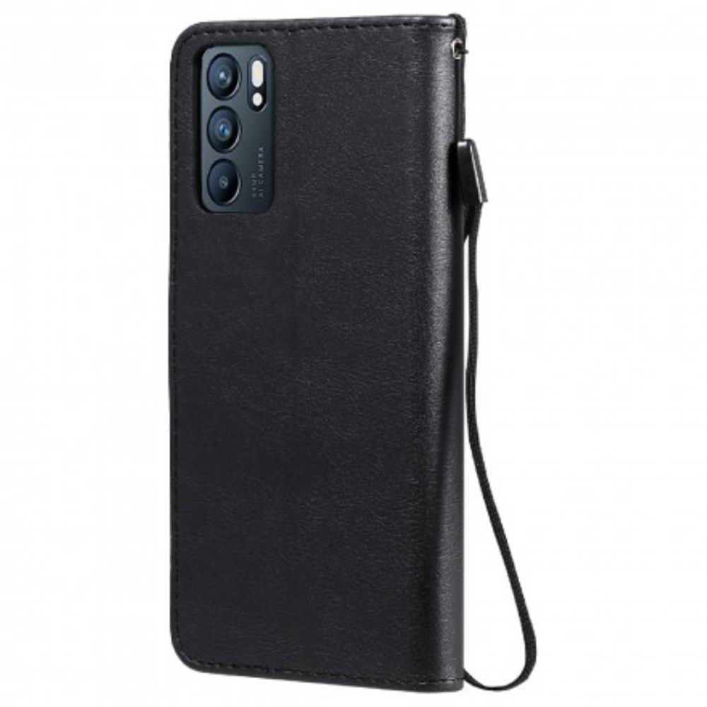 Flip Case Für Oppo Reno 6 5G Mit Kordel Armband Der Einfarbigen Serie