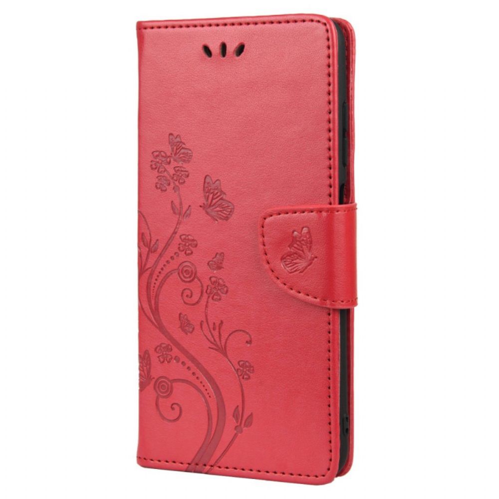 Flip Case Für Oppo Reno 6 5G Schmetterlinge Und Blumen