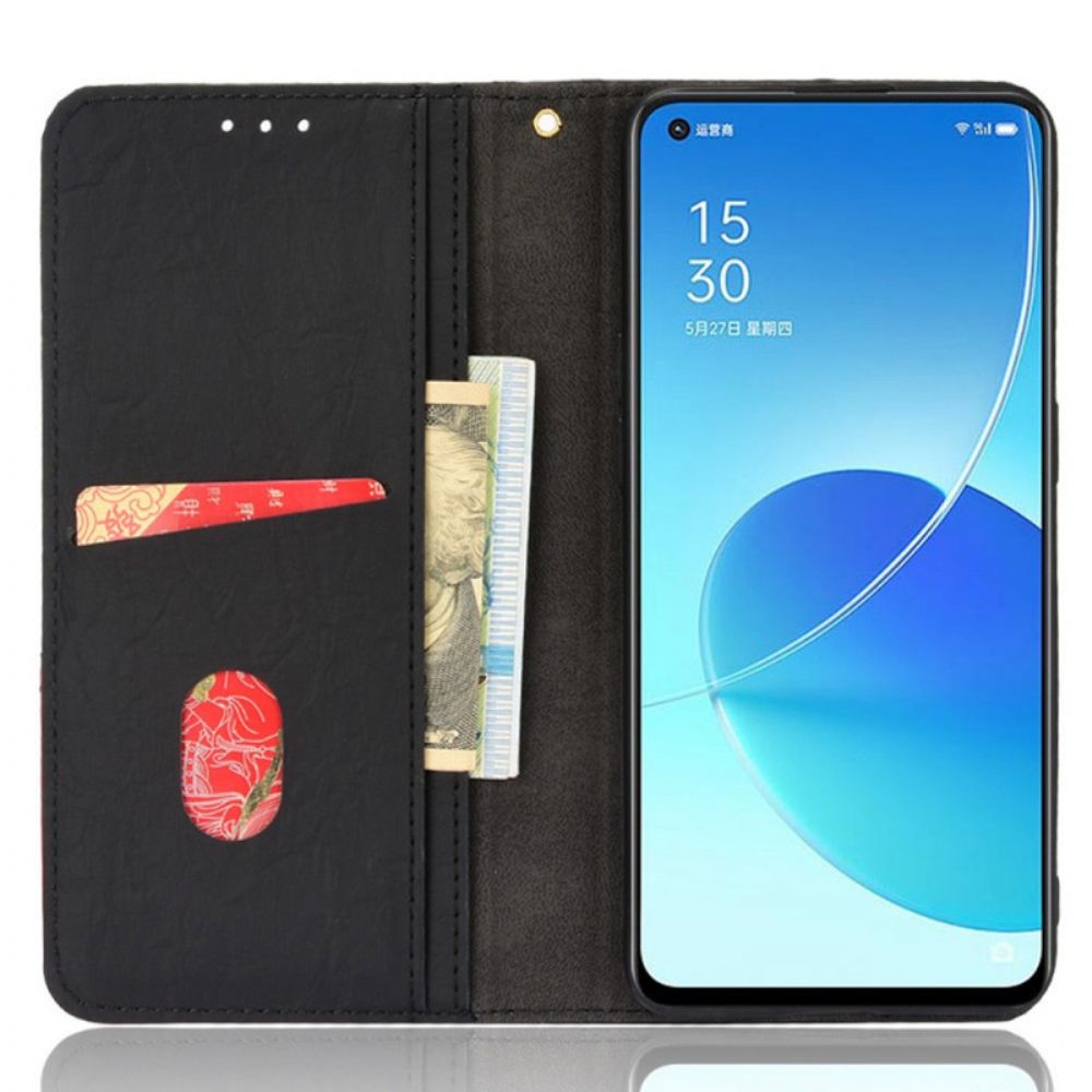 Schutzhülle Für Oppo Reno 6 5G Flip Case Abgeschrägtes Zweifarbiges Kunstleder