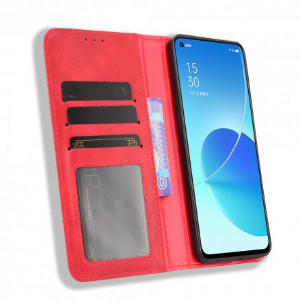 Schutzhülle Für Oppo Reno 6 5G Flip Case Stilisierter Vintage-ledereffekt