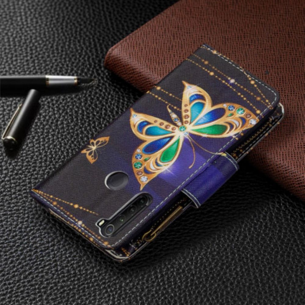 Flip Case Für Xiaomi Redmi Note 8T Goldene Schmetterlingstasche Mit Reißverschluss