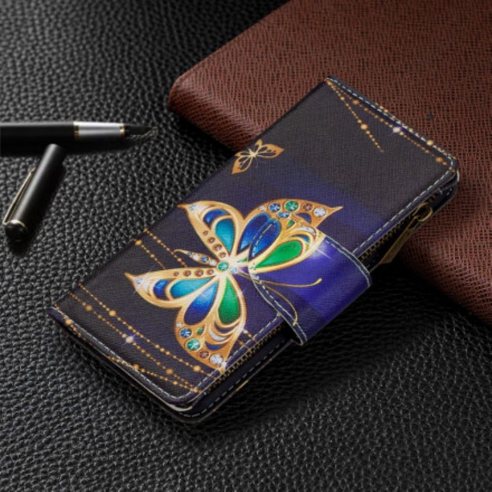 Flip Case Für Xiaomi Redmi Note 8T Goldene Schmetterlingstasche Mit Reißverschluss