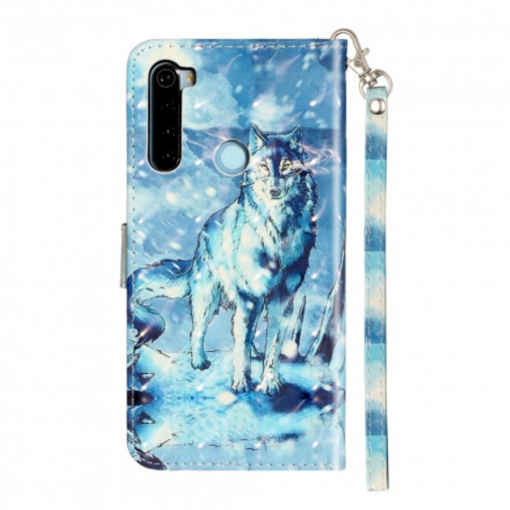 Flip Case Für Xiaomi Redmi Note 8T Mit Kordel Wolf Light Strap Strahler