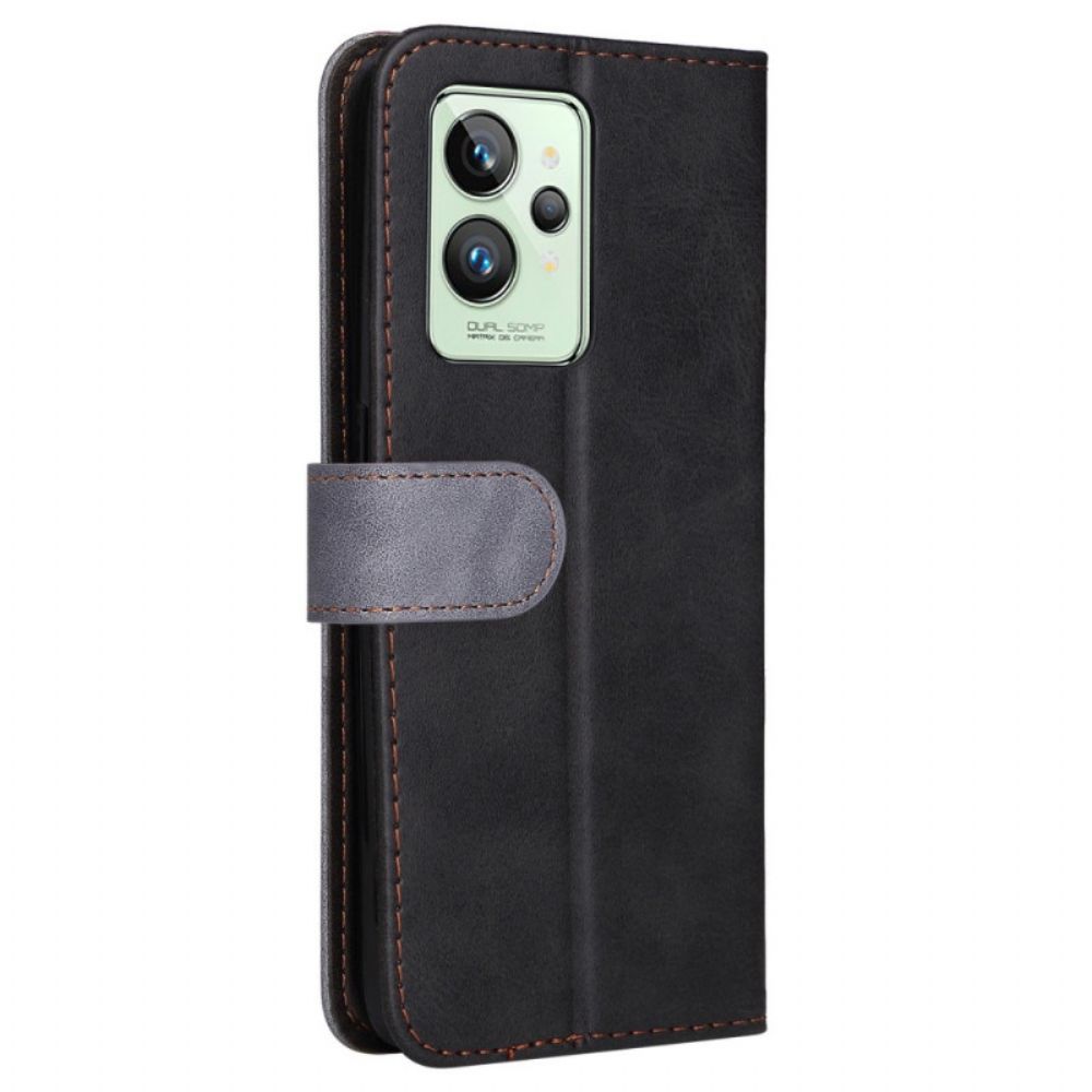 Flip Case Für Realme GT2 Pro Mit Kordel Zweifarbiges Premium-armband