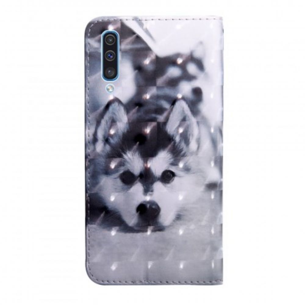 Flip Case Für Samsung Galaxy A50 Schwarzer Und Weißer Hund