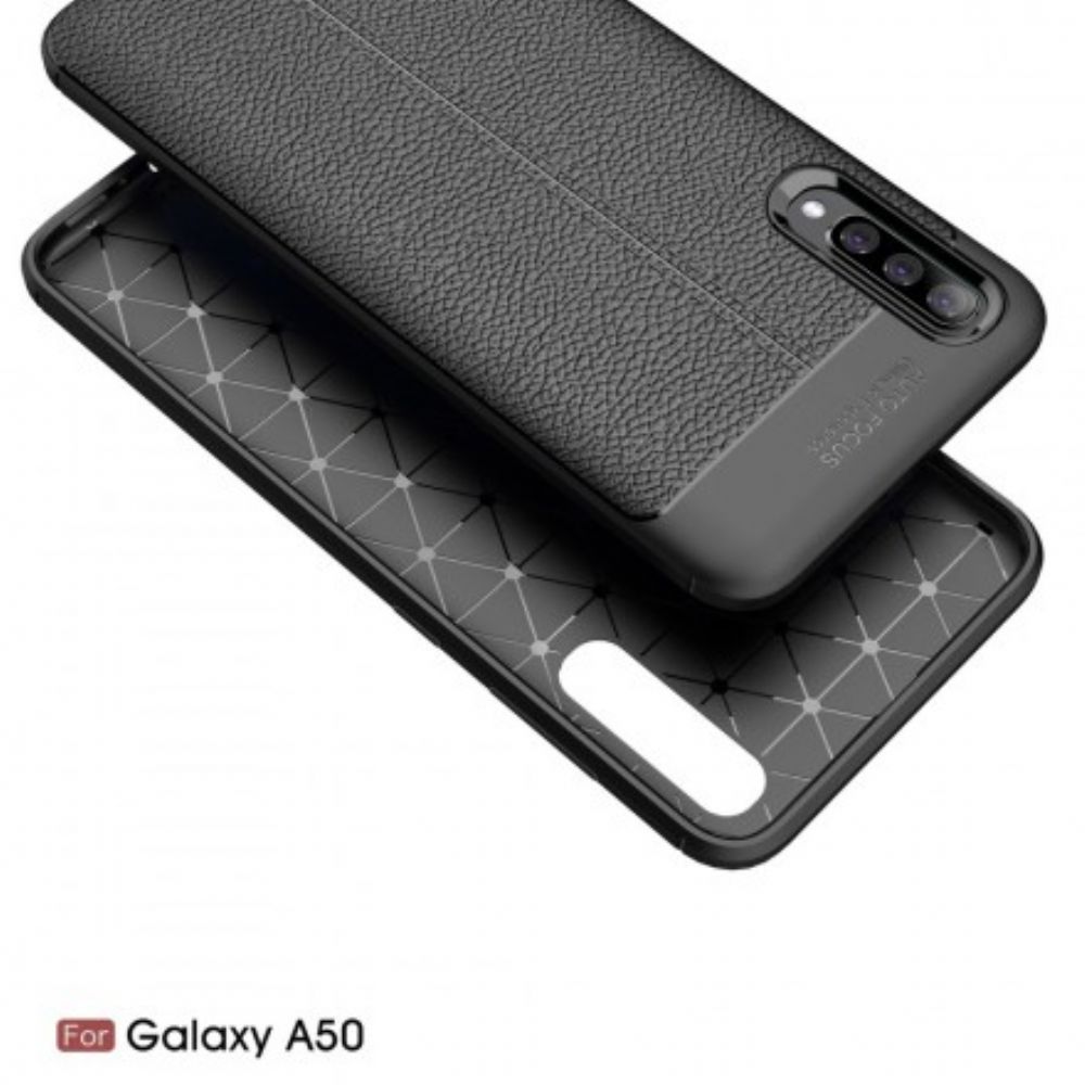 Handyhülle Für Samsung Galaxy A50 Doppellinie Litschi-leder-effekt