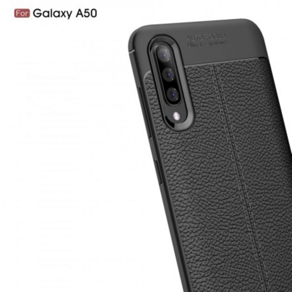 Handyhülle Für Samsung Galaxy A50 Doppellinie Litschi-leder-effekt