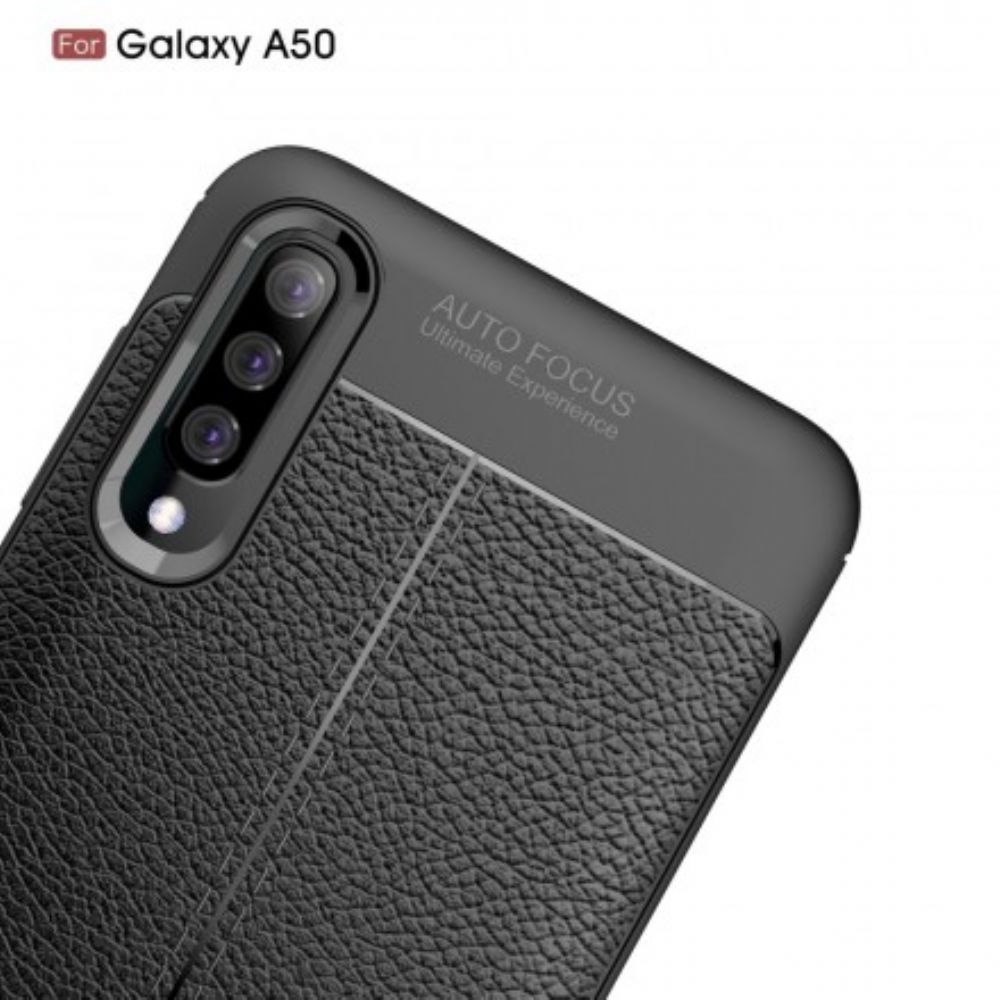 Handyhülle Für Samsung Galaxy A50 Doppellinie Litschi-leder-effekt