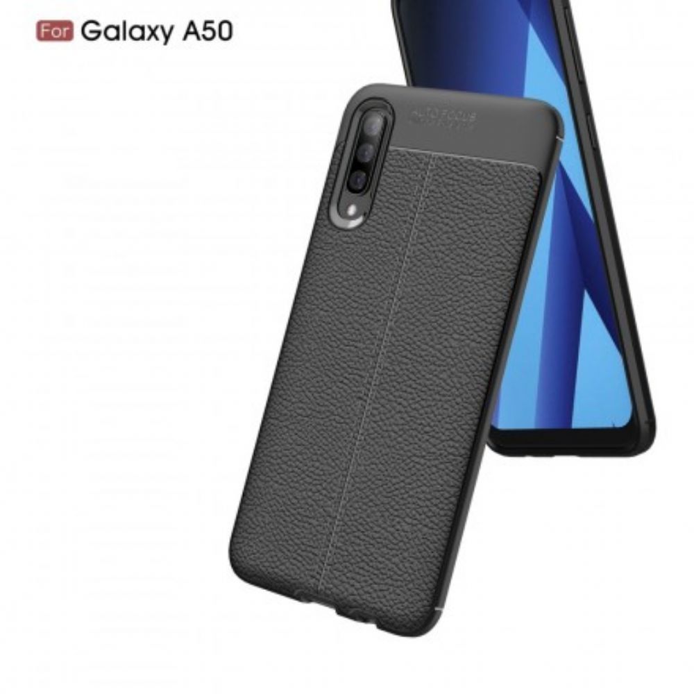 Handyhülle Für Samsung Galaxy A50 Doppellinie Litschi-leder-effekt