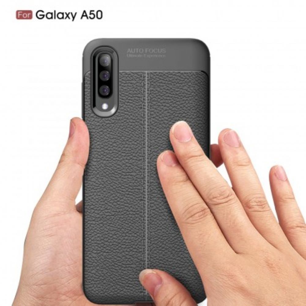 Handyhülle Für Samsung Galaxy A50 Doppellinie Litschi-leder-effekt