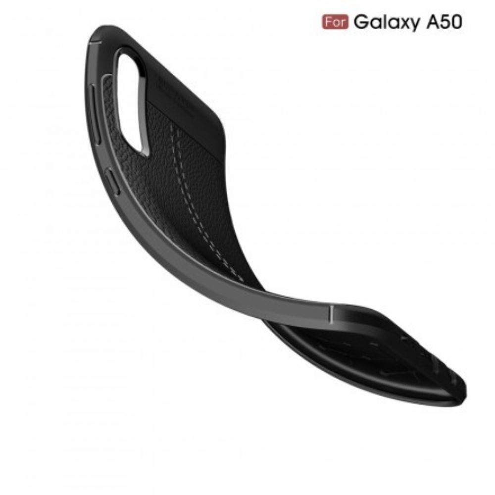 Handyhülle Für Samsung Galaxy A50 Doppellinie Litschi-leder-effekt