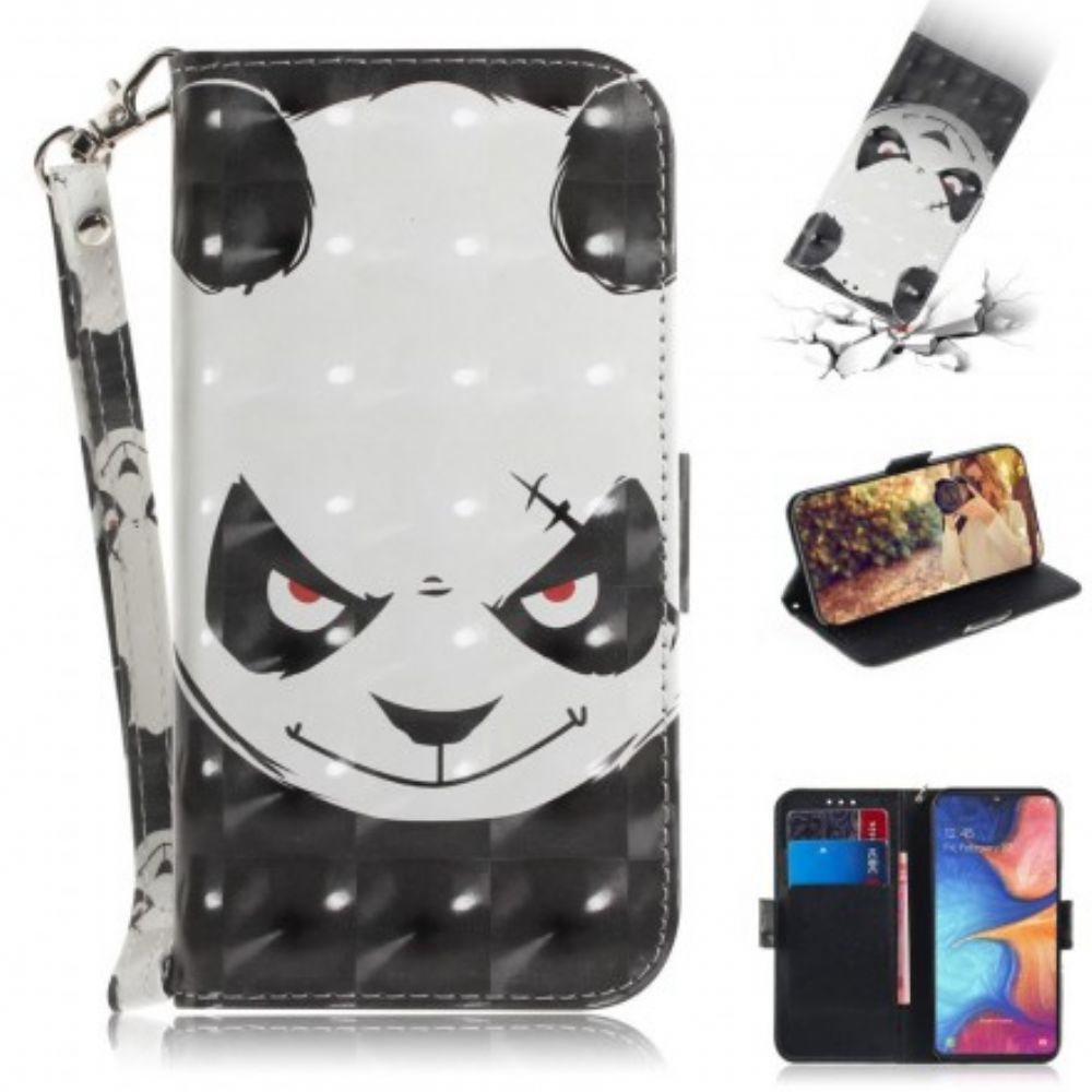 Flip Case Für Samsung Galaxy A20e Mit Kordel Wütender Panda Mit Riemen