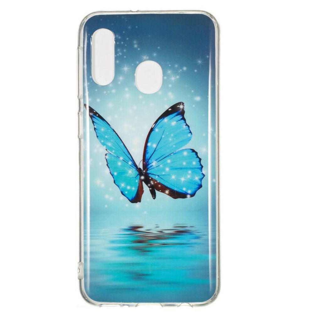 Hülle Für Samsung Galaxy A20e Fluoreszierender Blauer Schmetterling