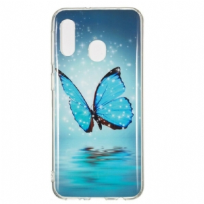 Hülle Für Samsung Galaxy A20e Fluoreszierender Blauer Schmetterling