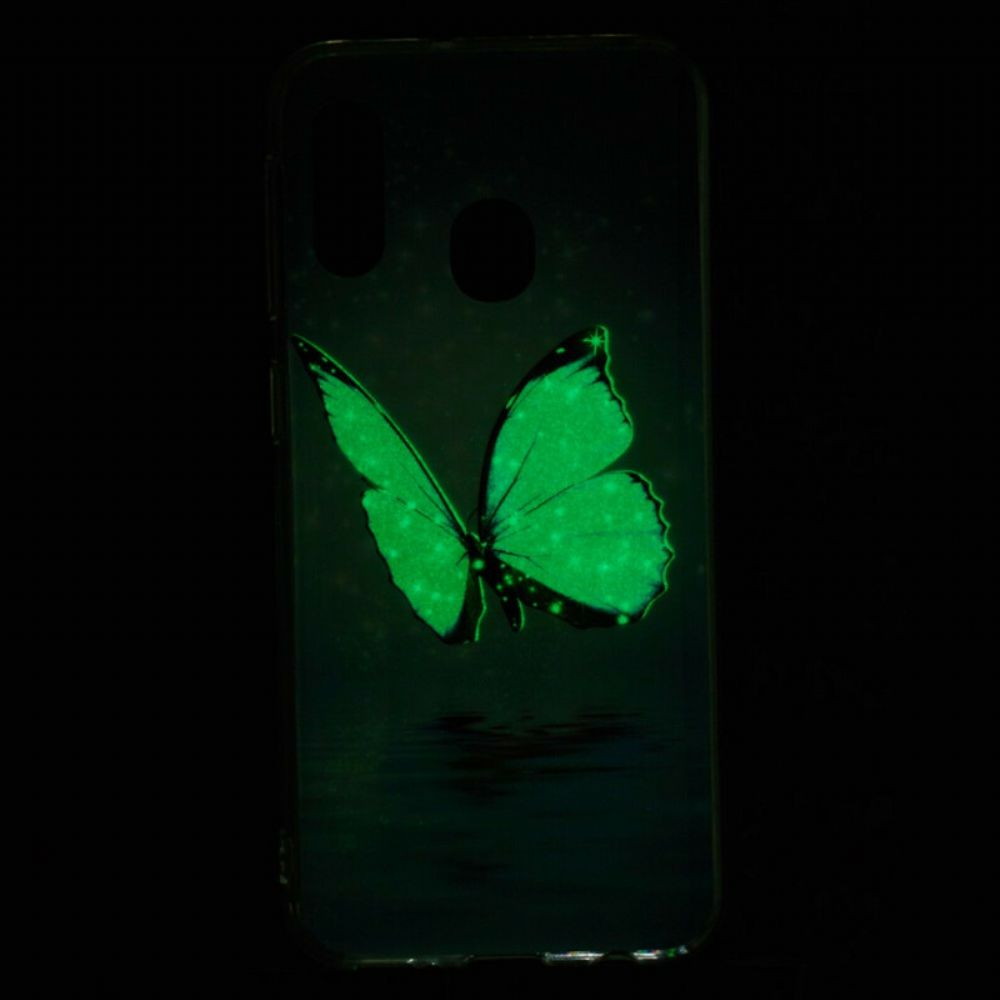 Hülle Für Samsung Galaxy A20e Fluoreszierender Blauer Schmetterling