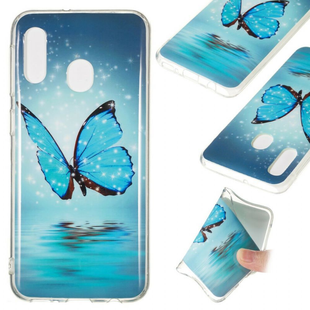 Hülle Für Samsung Galaxy A20e Fluoreszierender Blauer Schmetterling