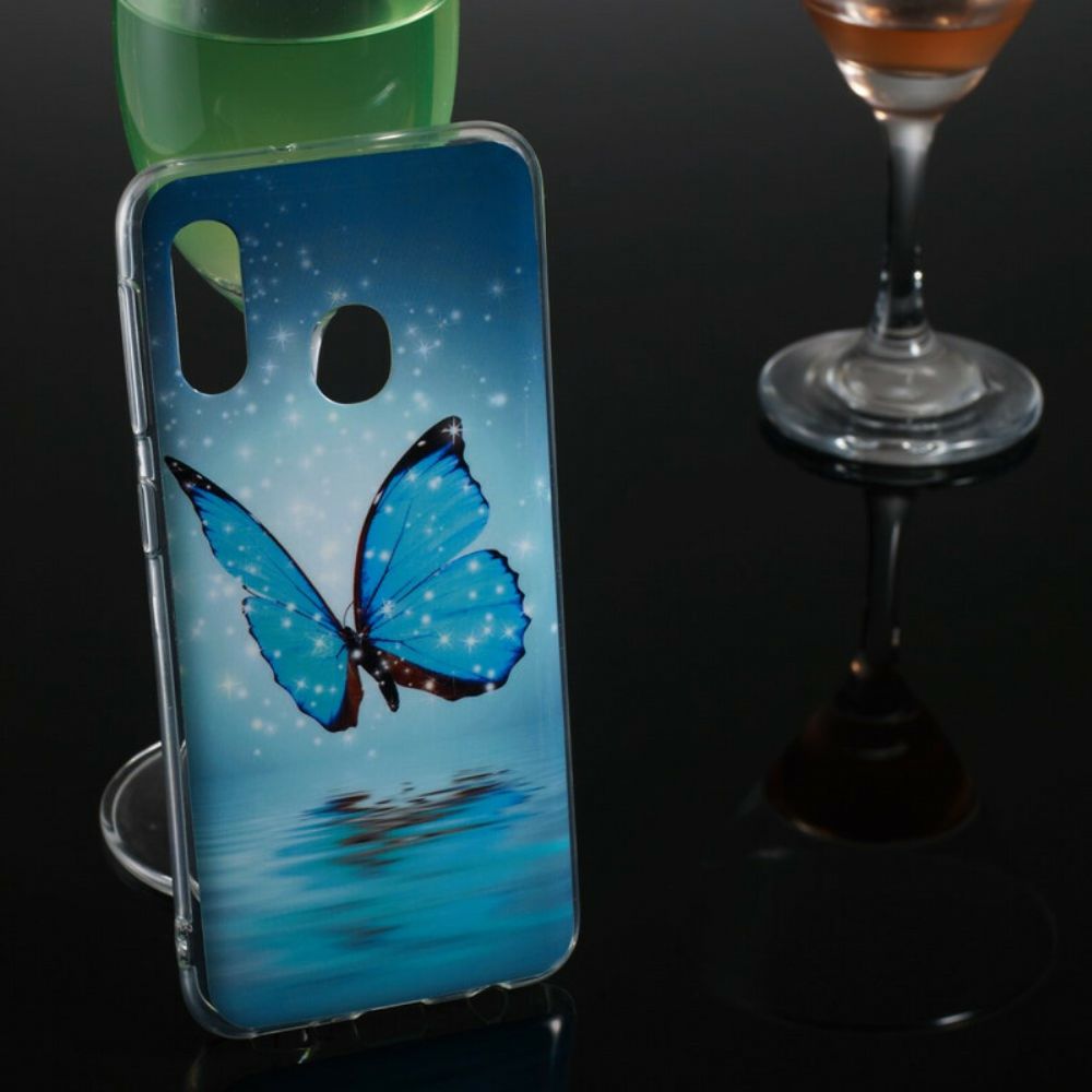 Hülle Für Samsung Galaxy A20e Fluoreszierender Blauer Schmetterling