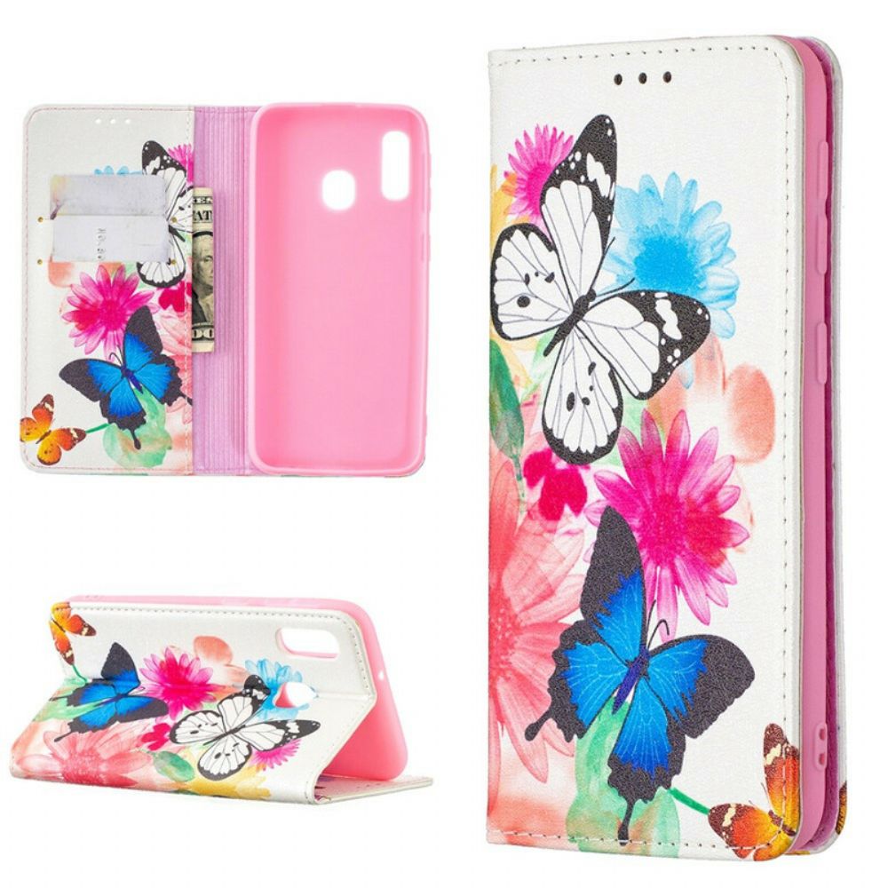 Schutzhülle Für Samsung Galaxy A20e Flip Case Bunte Schmetterlinge