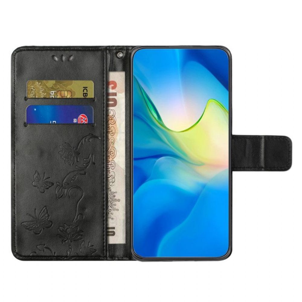 Flip Case Für Poco X5 Pro 5G Mit Kordel Riemchenblumenmuster