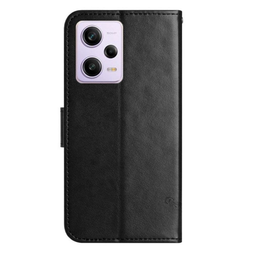 Flip Case Für Poco X5 Pro 5G Mit Kordel Riemchenblumenmuster