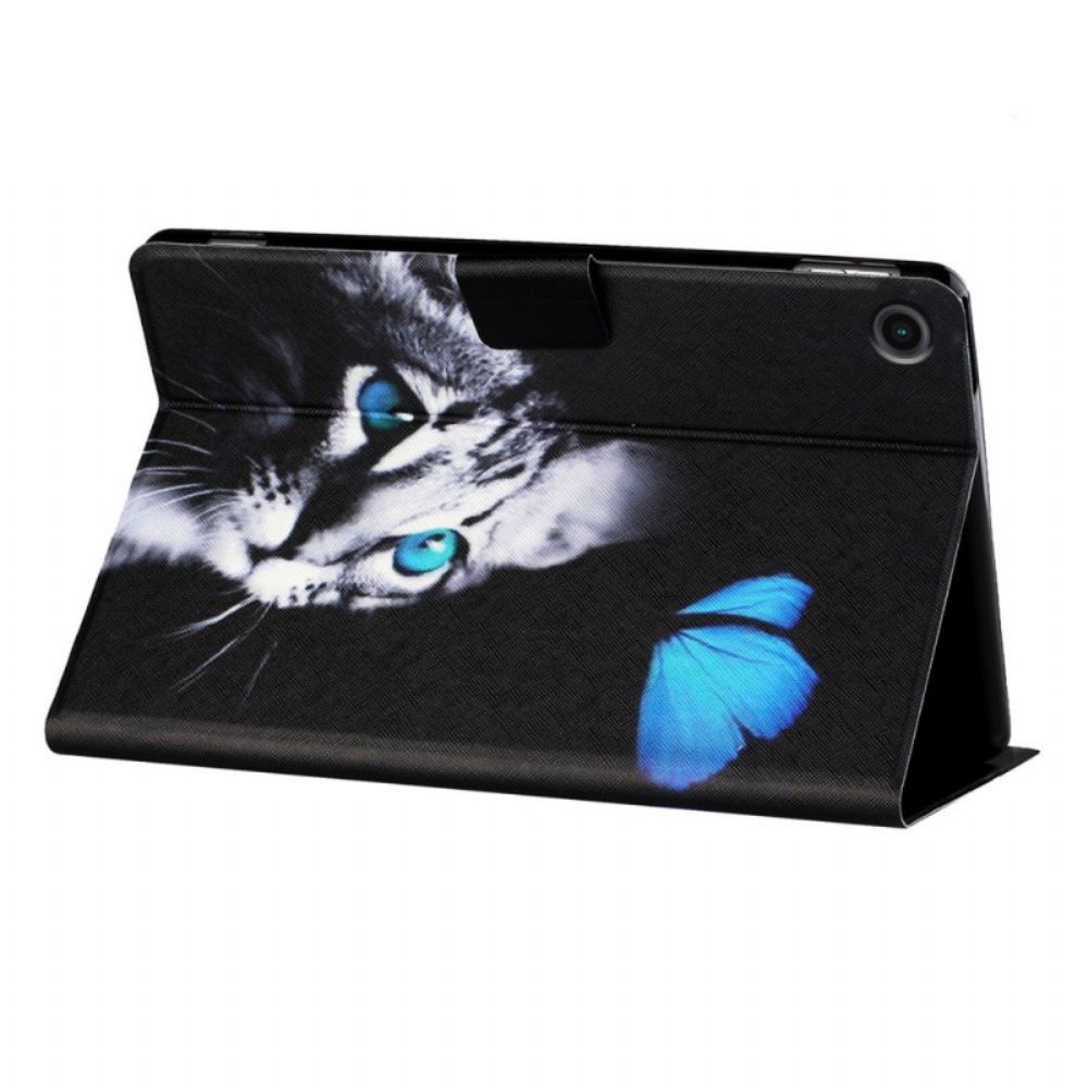 Lederhüllen Für Samsung Galaxy Tab A8 Katze Und Blauer Schmetterling