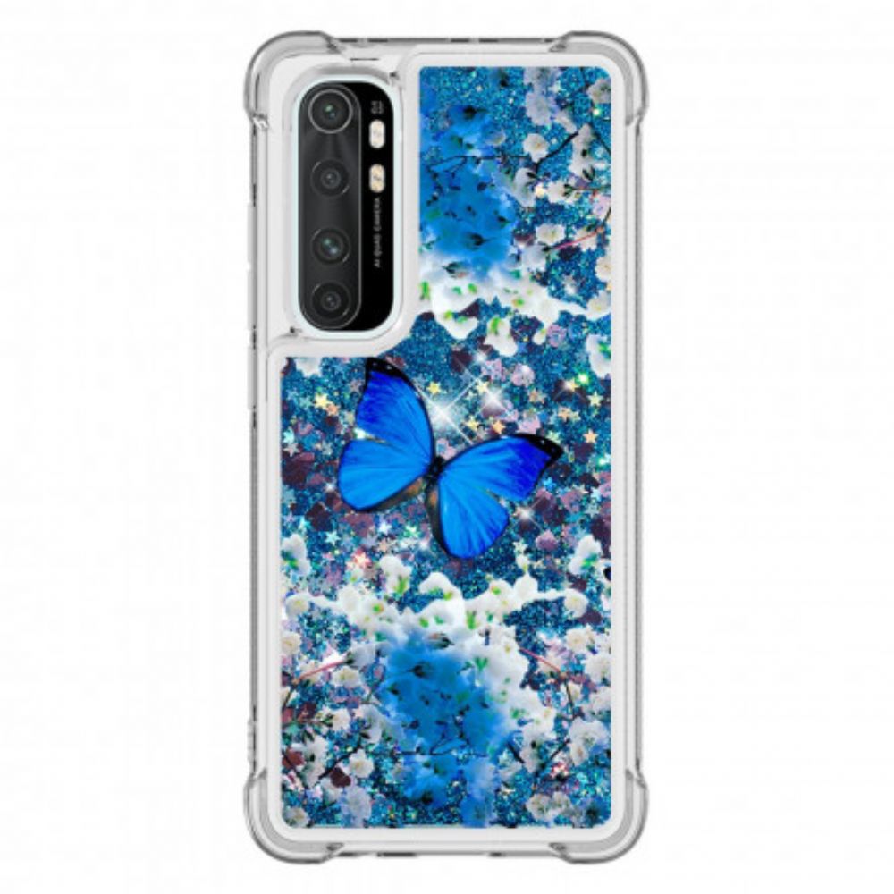 Hülle Für Xiaomi Mi Note 10 Lite Blaue Glitzerschmetterlinge