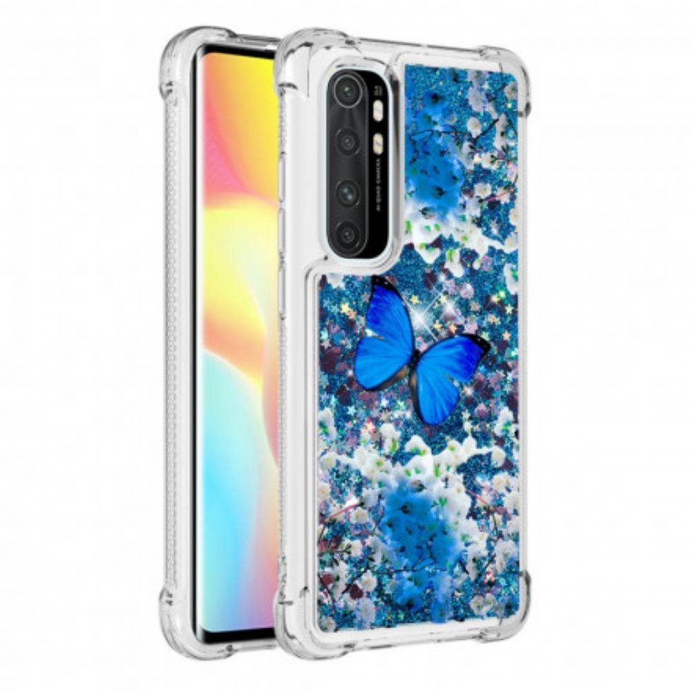 Hülle Für Xiaomi Mi Note 10 Lite Blaue Glitzerschmetterlinge