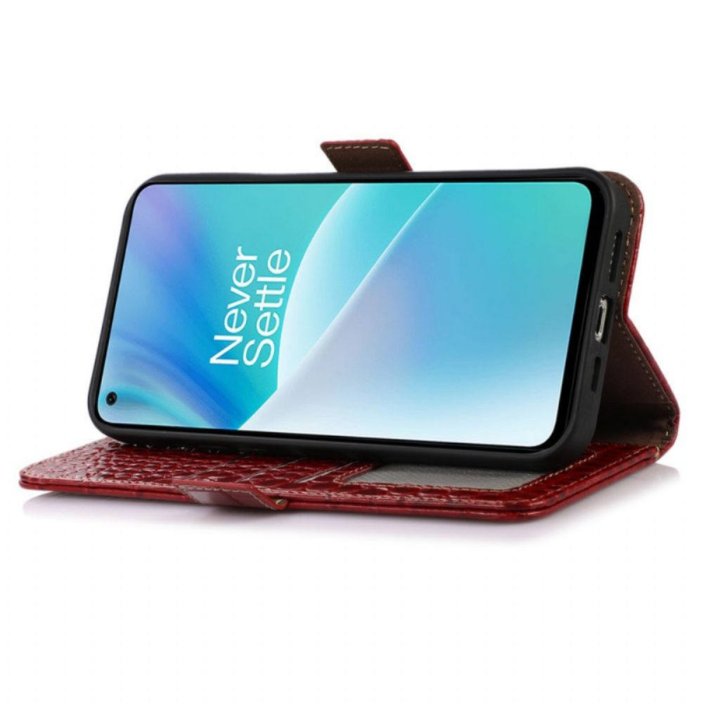 Flip Case Für OnePlus Nord 2T 5G Echtes Rfid-leder In Krokodillederoptik