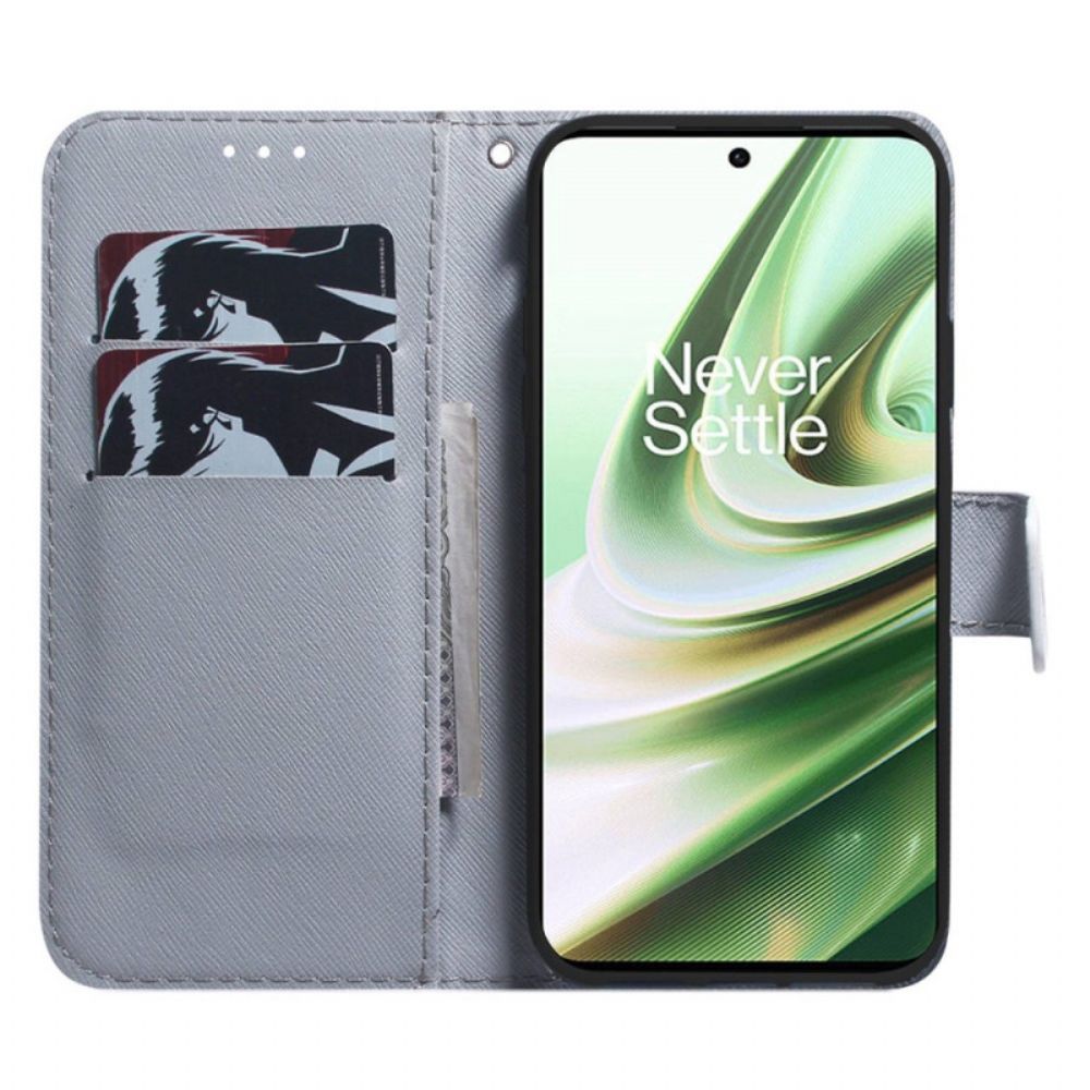 Flip Case Für OnePlus Nord 2T 5G Mit Kordel Aprikose Riemenblumen