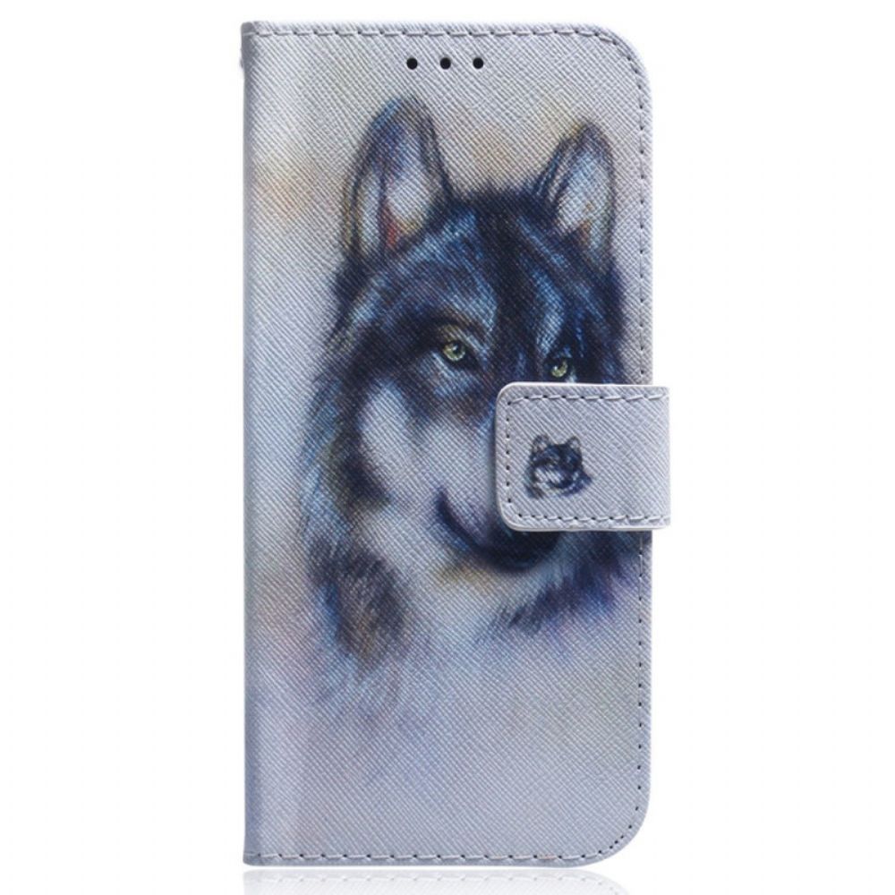 Lederhüllen Für OnePlus Nord 2T 5G Mit Kordel Aquarell Wolf Mit Riemen