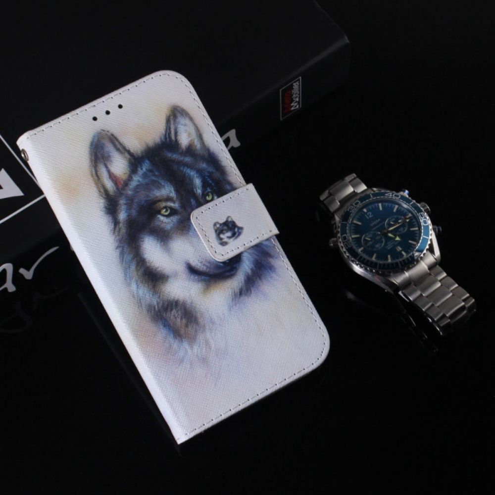 Lederhüllen Für OnePlus Nord 2T 5G Mit Kordel Aquarell Wolf Mit Riemen