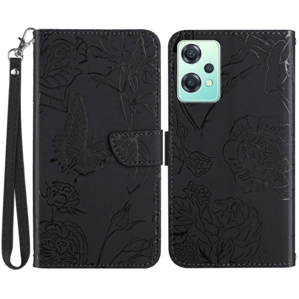 Flip Case Für OnePlus Nord CE 2 Lite 5G Dezente Schmetterlinge Und Lanyard