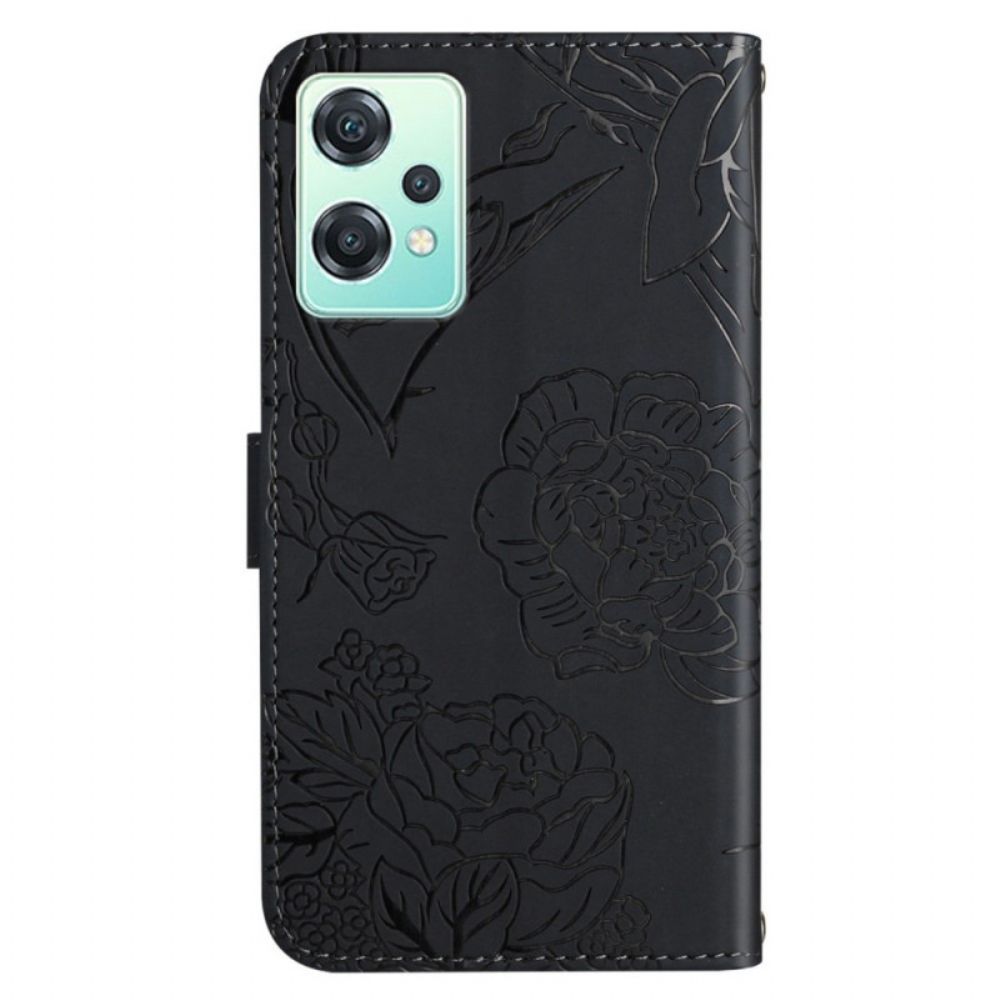 Flip Case Für OnePlus Nord CE 2 Lite 5G Dezente Schmetterlinge Und Lanyard