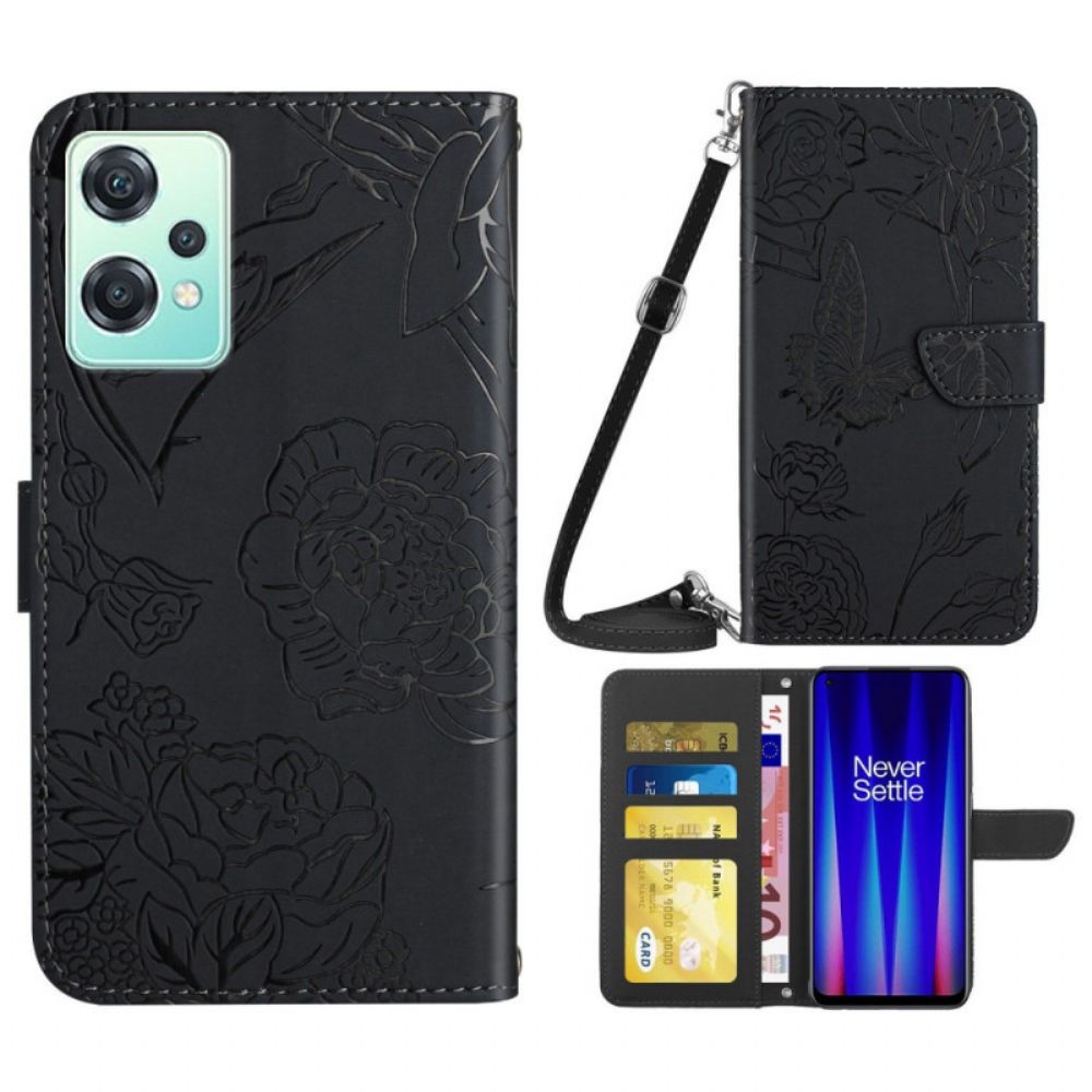 Flip Case Für OnePlus Nord CE 2 Lite 5G Schmetterlinge Und Schulterriemen