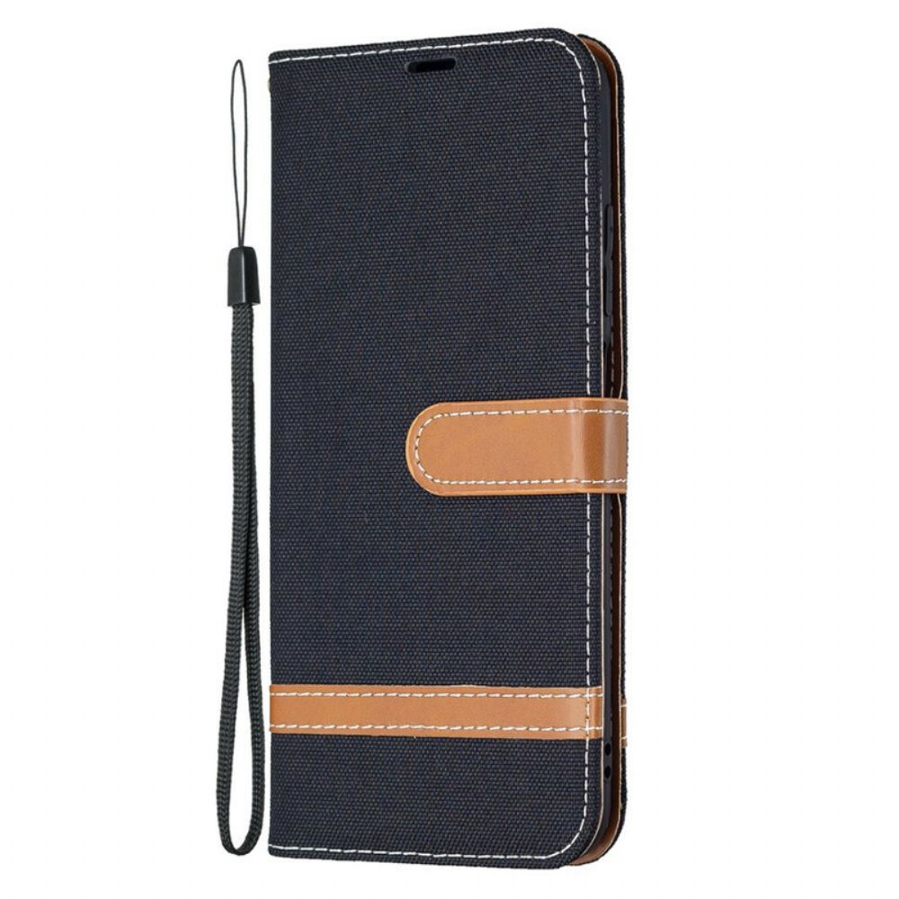 Flip Case Für Xiaomi Redmi Note 10 5G / Poco M3 Pro 5G Mit Kordel Strap Stoff