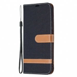 Flip Case Für Xiaomi Redmi Note 10 5G / Poco M3 Pro 5G Mit Kordel Strap Stoff