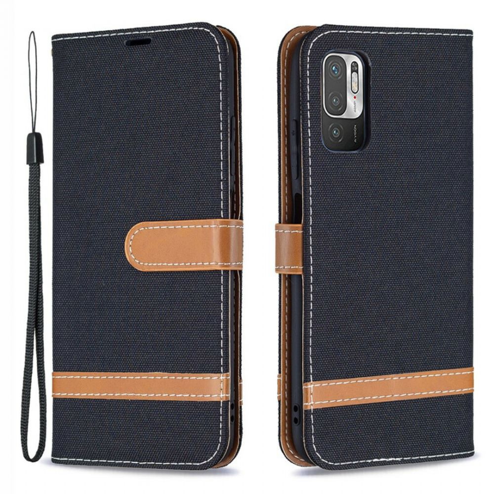 Flip Case Für Xiaomi Redmi Note 10 5G / Poco M3 Pro 5G Mit Kordel Strap Stoff