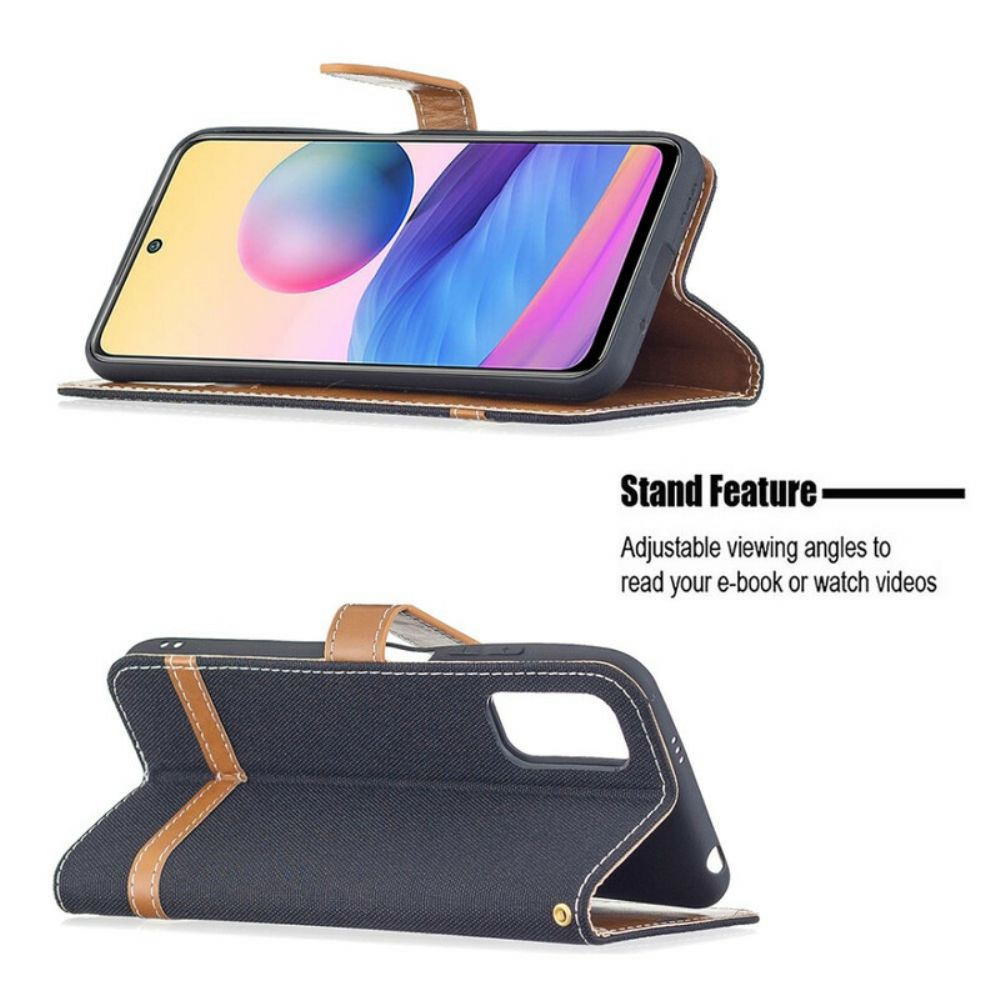 Flip Case Für Xiaomi Redmi Note 10 5G / Poco M3 Pro 5G Mit Kordel Strap Stoff