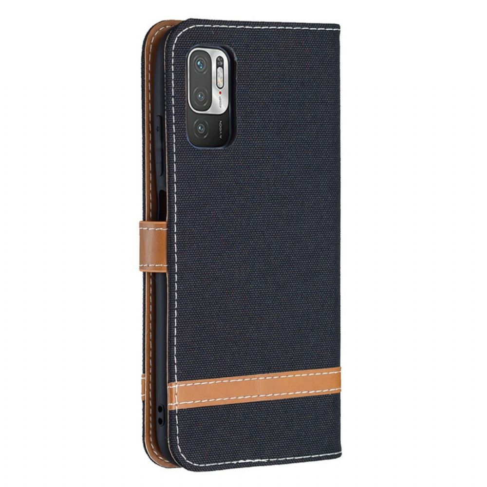 Flip Case Für Xiaomi Redmi Note 10 5G / Poco M3 Pro 5G Mit Kordel Strap Stoff