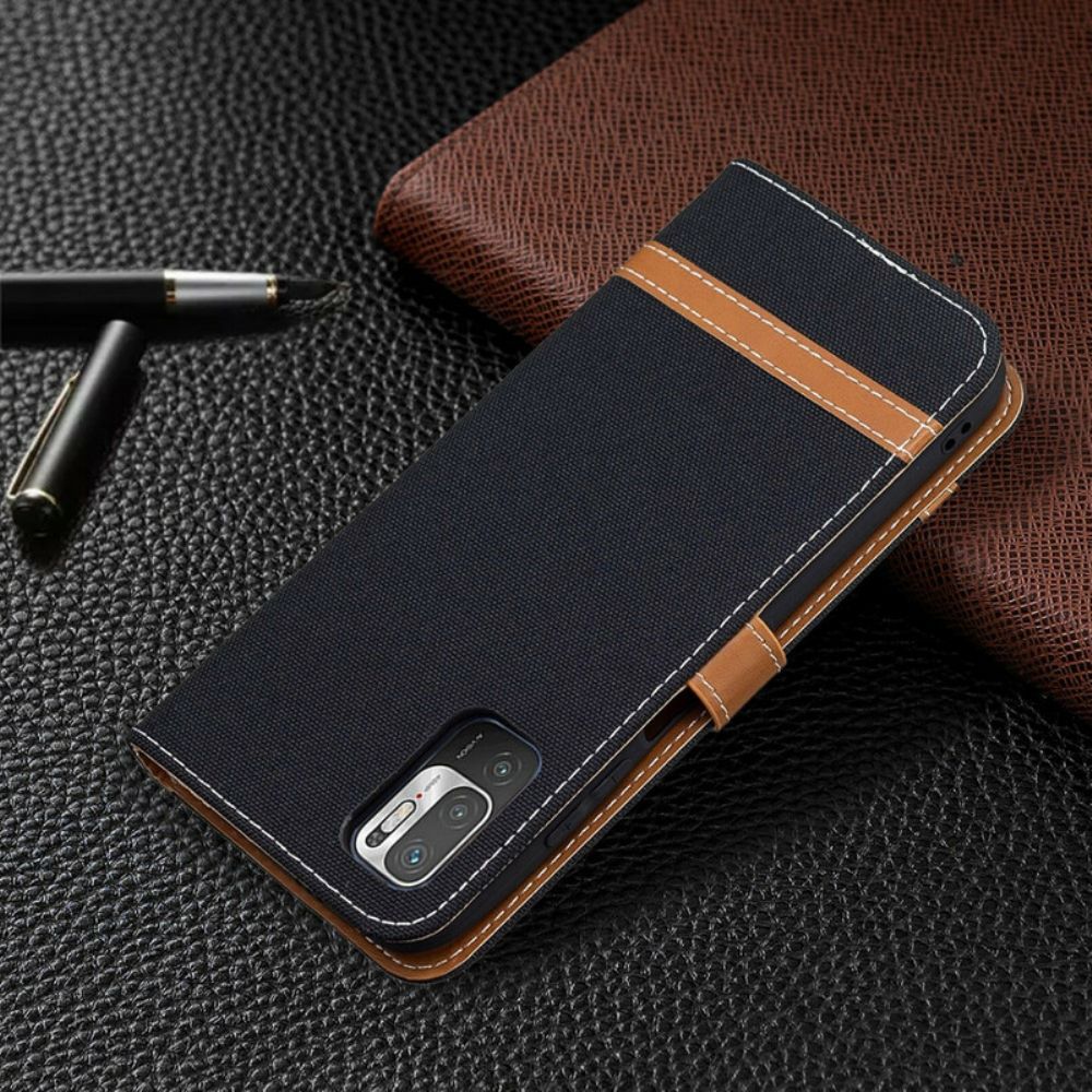 Flip Case Für Xiaomi Redmi Note 10 5G / Poco M3 Pro 5G Mit Kordel Strap Stoff