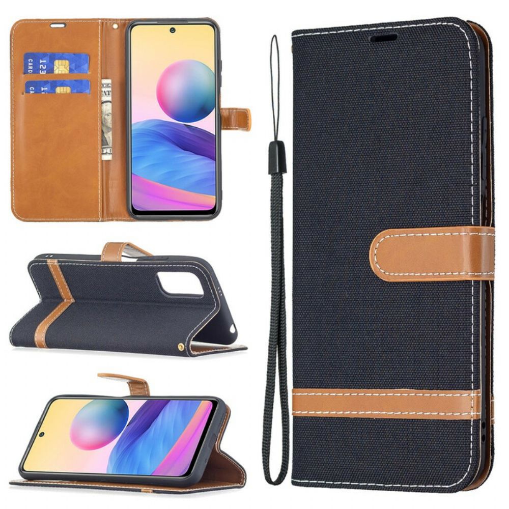 Flip Case Für Xiaomi Redmi Note 10 5G / Poco M3 Pro 5G Mit Kordel Strap Stoff