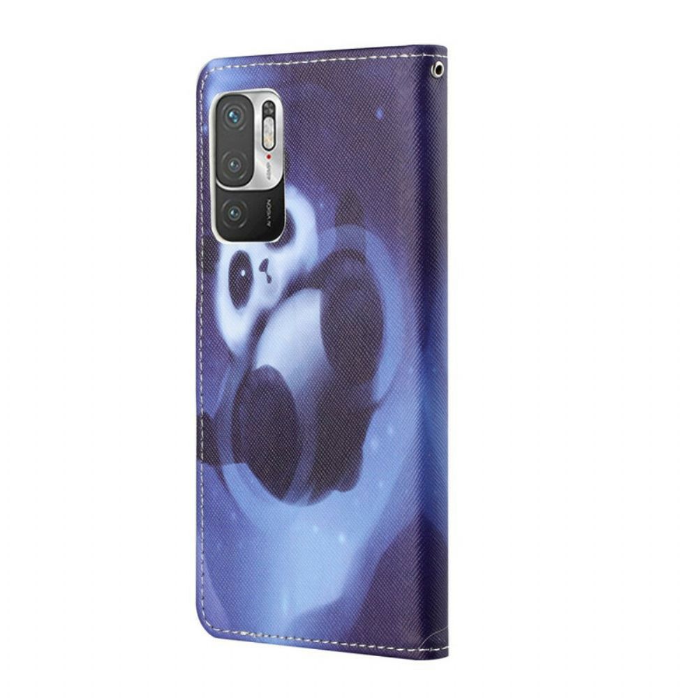 Flip Case Für Xiaomi Redmi Note 10 5G / Poco M3 Pro 5G Mit Kordel Tanga Space Panda