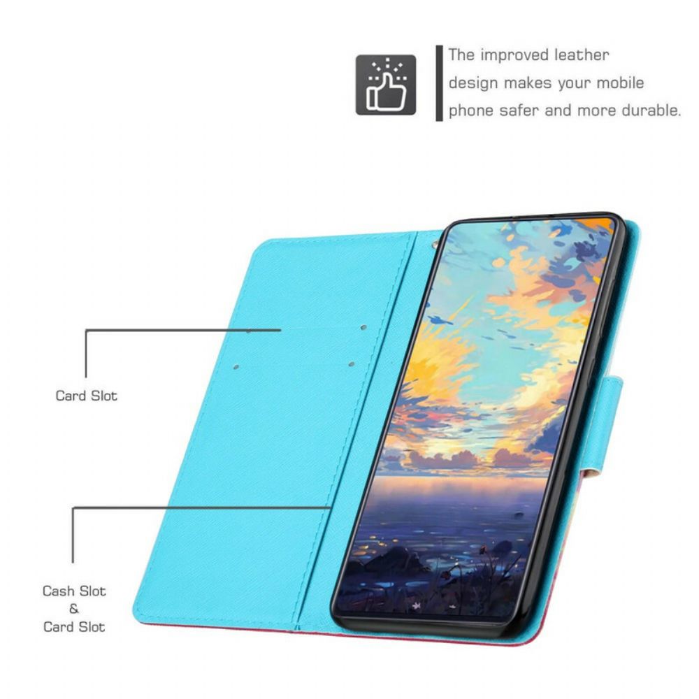 Flip Case Für Xiaomi Redmi Note 10 5G / Poco M3 Pro 5G Mit Kordel Tangablumenbaum