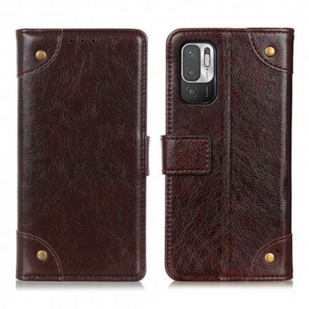 Flip Case Für Xiaomi Redmi Note 10 5G / Poco M3 Pro 5G Nappaleder-stil Mit Vintage-nieten