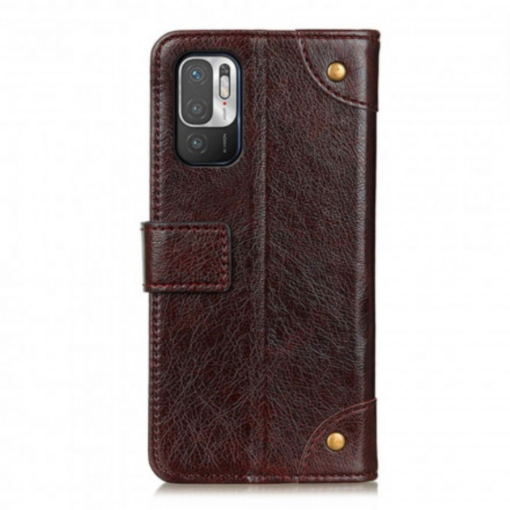 Flip Case Für Xiaomi Redmi Note 10 5G / Poco M3 Pro 5G Nappaleder-stil Mit Vintage-nieten